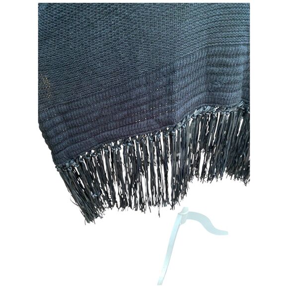 Ashley Stewart Black Faux Leather Trim Fringe Hem Knit Turtleneck Tunic/Poncho - Picture 5 of 12